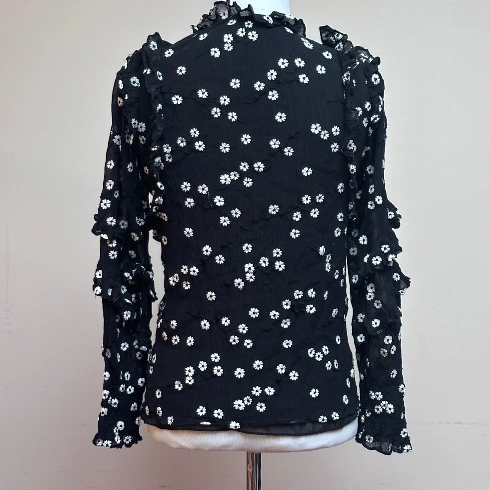 Rebecca Taylor Black & White Alessandra Ruffle Top Size 0 - Picture 6 of 15